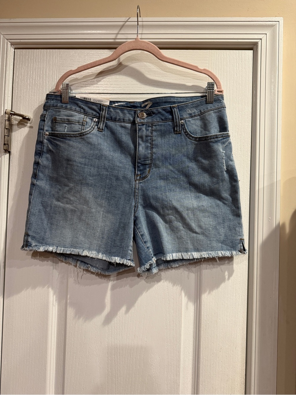 Seven7 Light Blue Frayed Hem Denim Shorts